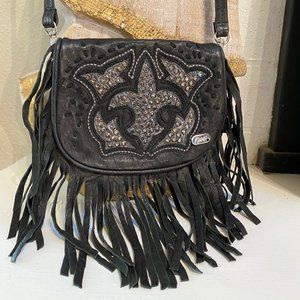 Kippy's Black Leather Fringed Purse with Crystals